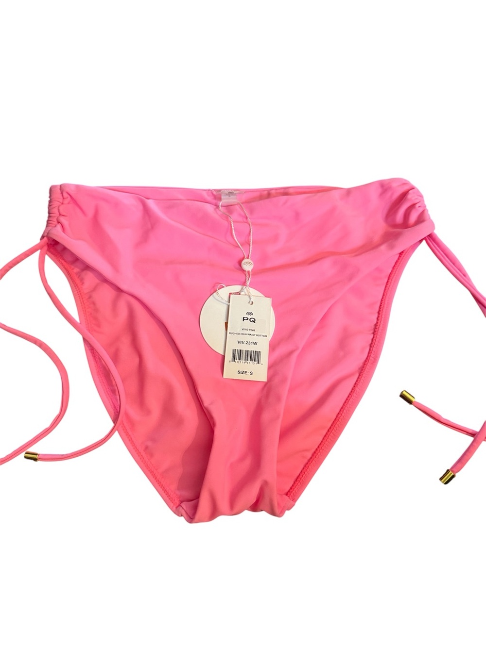 NEW PQ SWim VIVID PINK RUCHED HIGH WAIST BOTTOM size Small Sequin joggers